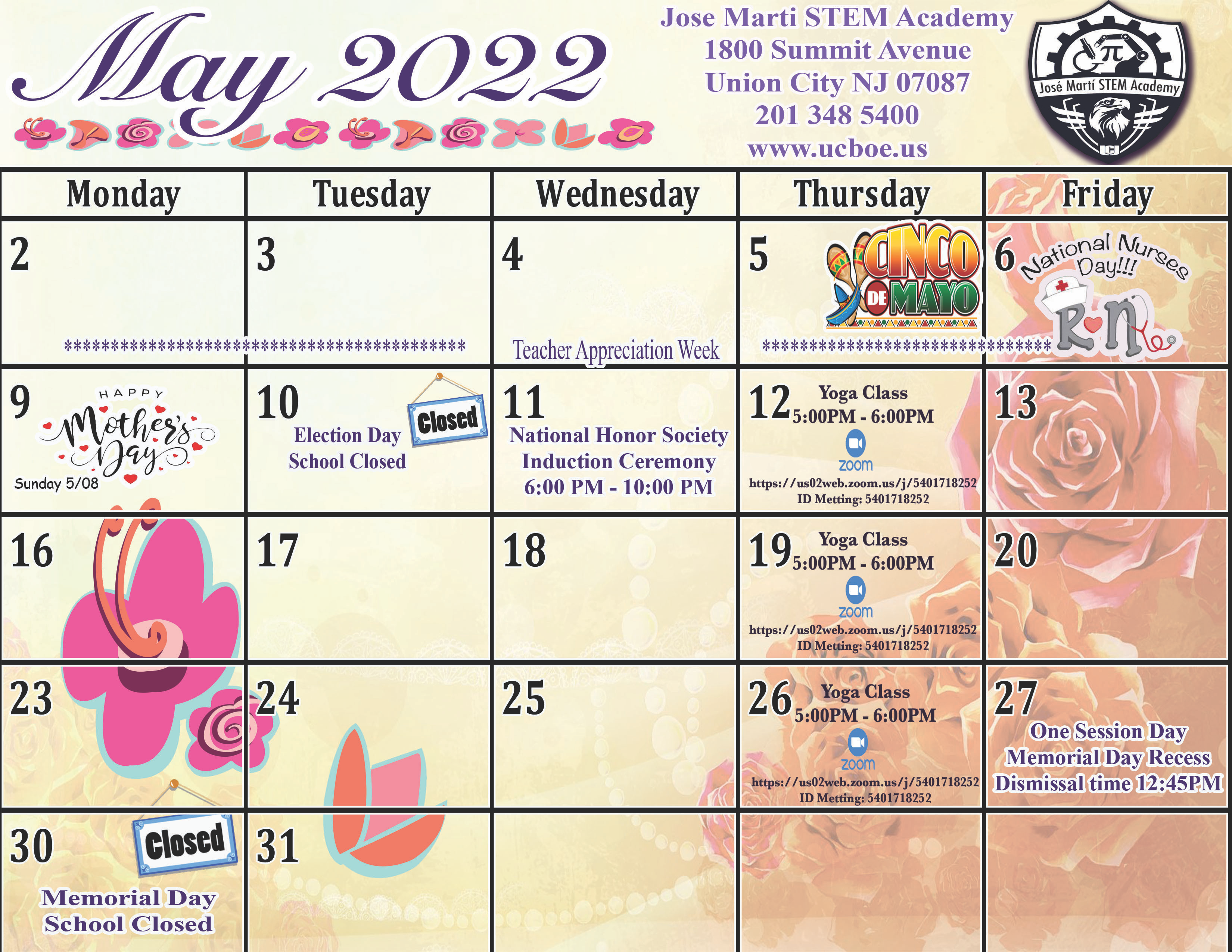 May Calendar-Jose Marti STEM Academy