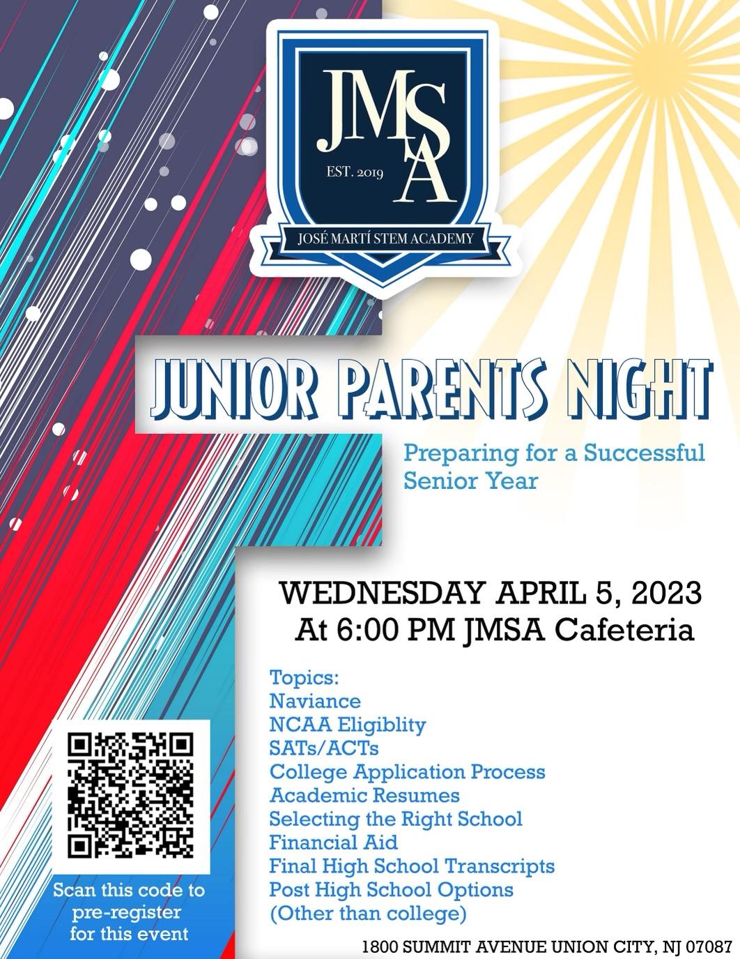 Junior Parents Night on Wednesday April 5, 2023